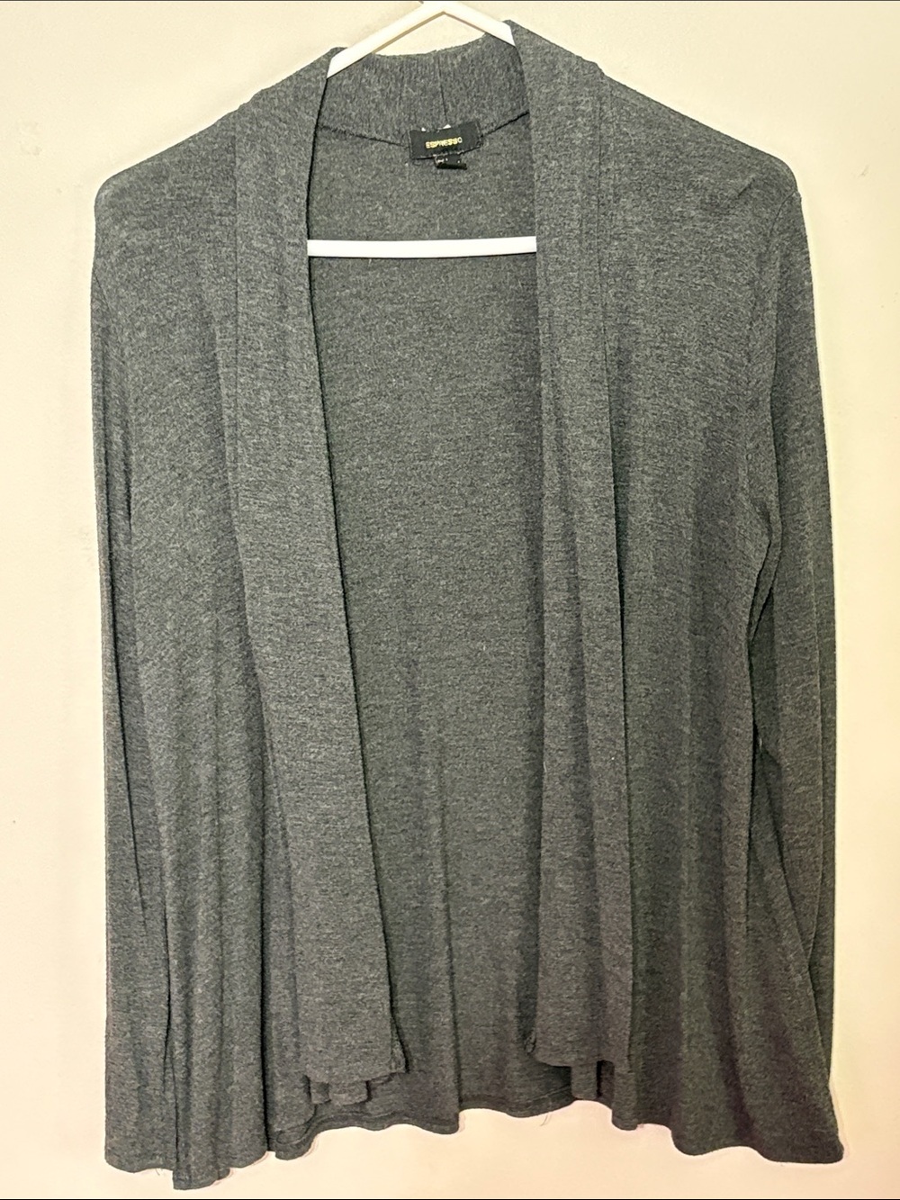 Espresso Open-Front Gray Draped Cardigan